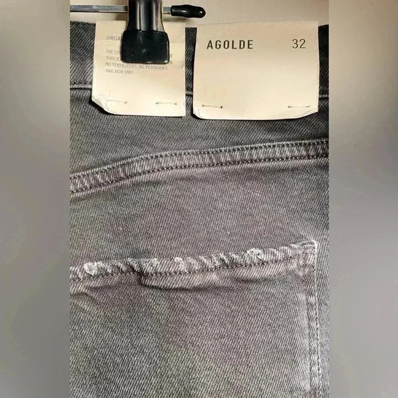 NWT AGOLDE “Toni Feral” black frayed 5 pocket stretch  straight denim jean 32 - Picture 4 of 7